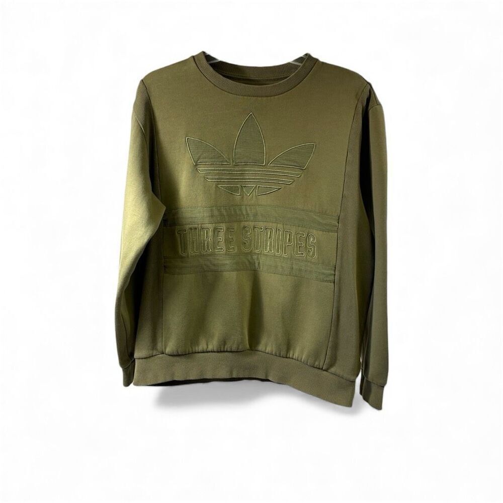 Adidas Originals Long Sleeve Crew Neck Tree Stripes Sweatshirt in Army Green Siz
